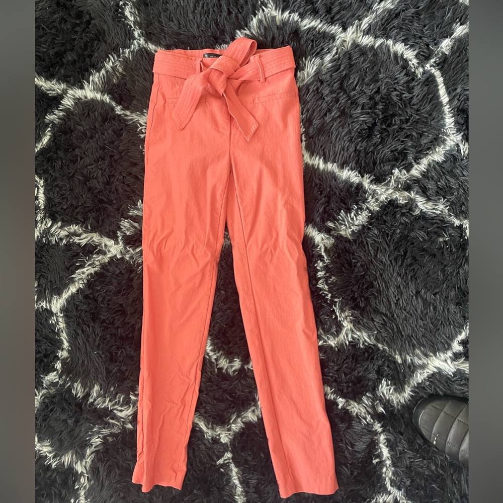 Salmon-Colored Straight Legged Work Pants with optional Bow XS